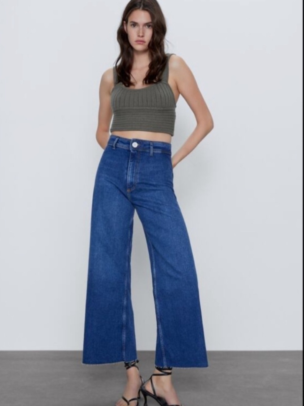 Zara The Marine Straight High Waist Wide Leg Blue Jean size 4